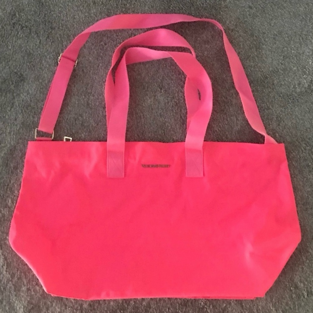 Victoria’s Secret Neon Salmon Pink Coral Zippered Tote Bag